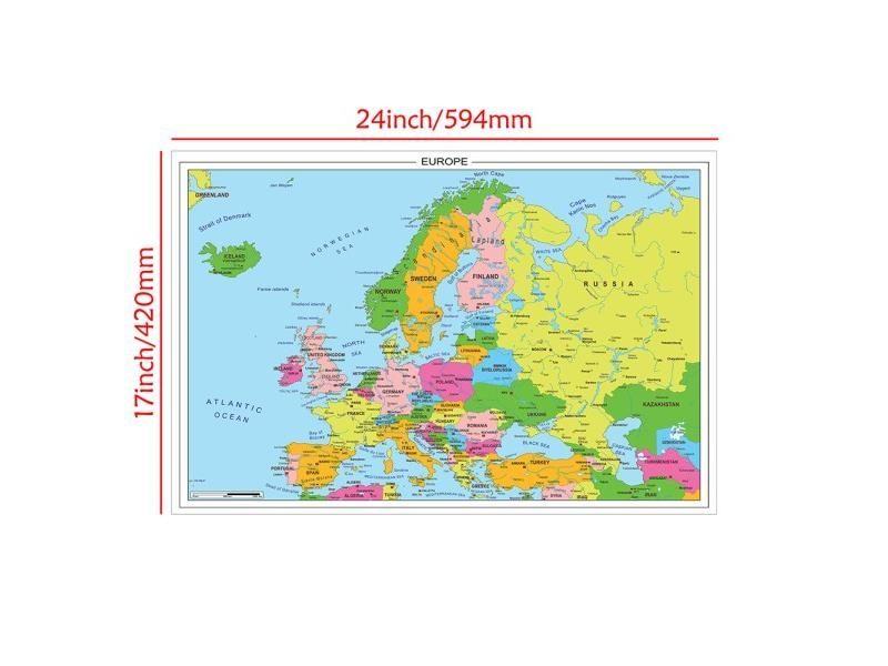59*42cm The Europe Map With Details Wall Art Poster Decorative Canvas Painting Carousel 1
