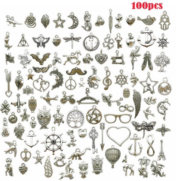 100pcs Craft Supplies Small Antique Silver Charms Pendants Carousel 1