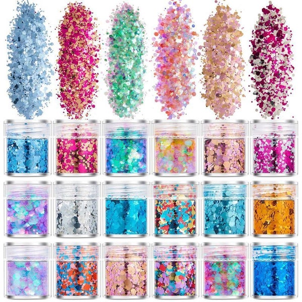 Craft Glitter Sequins UV Epoxy Resin Pigment Assorted 18 Bottles Carousel 1