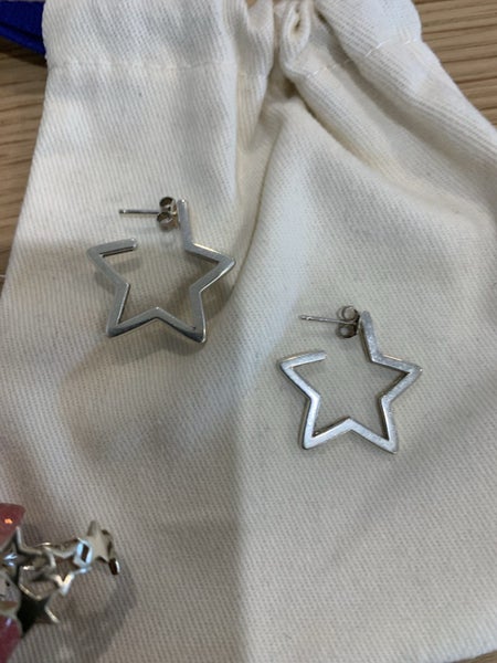 Sterling silver star hoop earrings Carousel 2