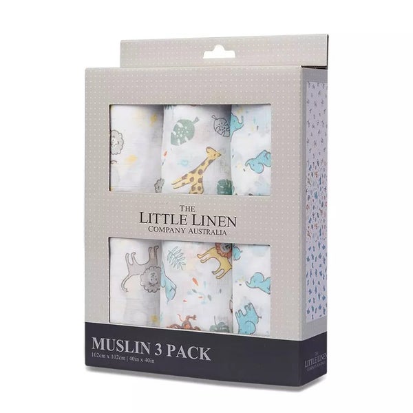 The Little Linen Company - Muslin Baby Wrap 3 Pack - Safari Bear Carousel 1