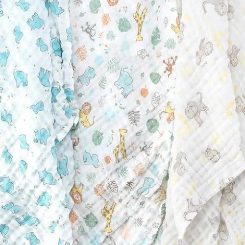 The Little Linen Company - Muslin Baby Wrap 3 Pack - Safari Bear Carousel 2
