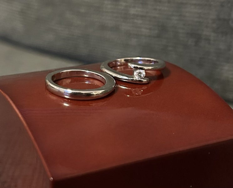Platinum diamond engagement ring and wedding band Carousel 1