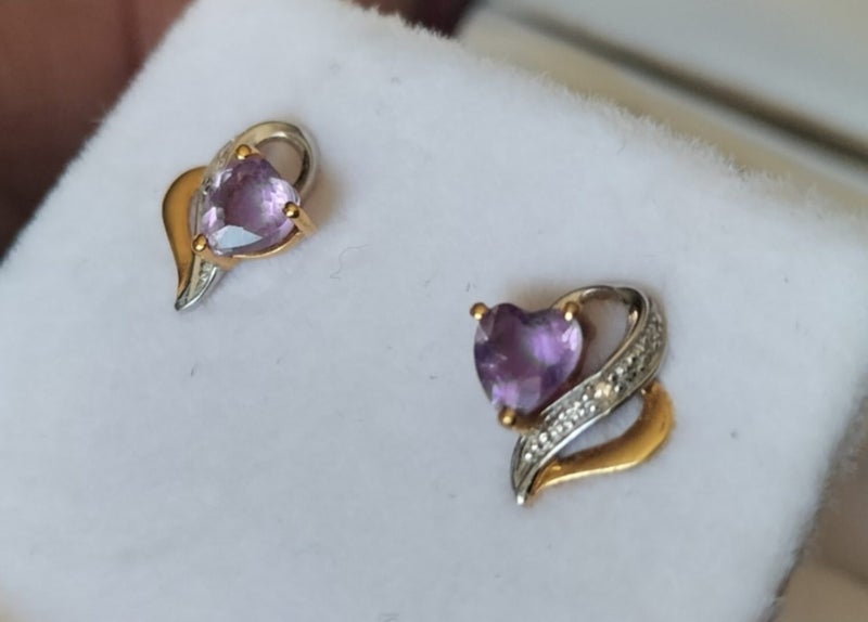 9ct Gold Amethyst & Diamond Stud Earrings Carousel 1