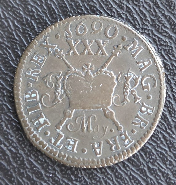 IRELAND 1690 GUN MONEY 30 PENCE COIN, JAMES II, $1 RES!! Carousel 1