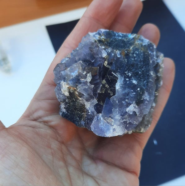 Purple Cubic fluorite with little pyrite bits Carousel 11