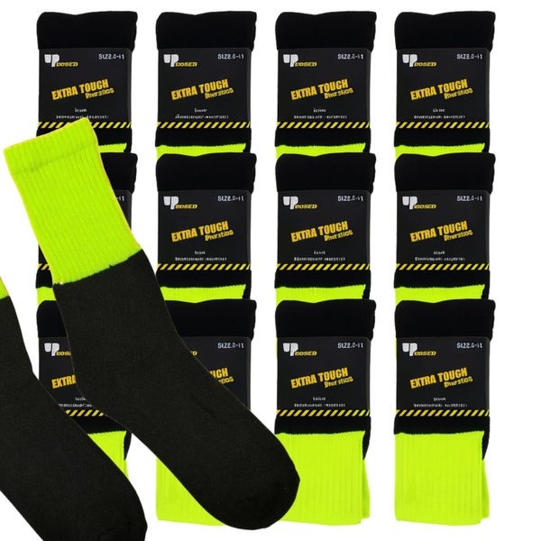 12x Pairs HI VIS SOCKS Workwear Work Safety Tradie High Visibility Fluro - Ye... Carousel 1