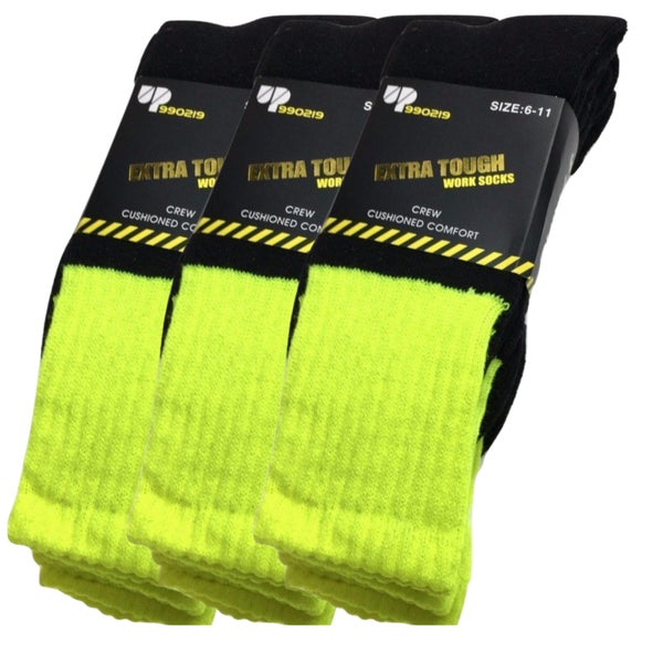 12x Pairs HI VIS SOCKS Workwear Work Safety Tradie High Visibility Fluro - Ye... Carousel 3