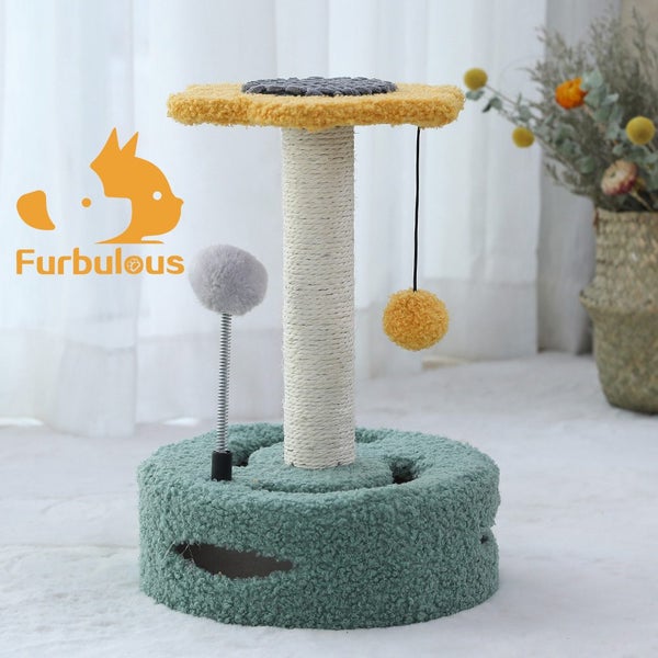 Furbulous Daisy Cat Scratching Post with 2 Bobs and Play Compartment Carousel 2
