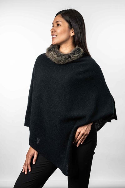 Fur Trim Possum Merino Wool Silk Zip Poncho KORU Carousel 2