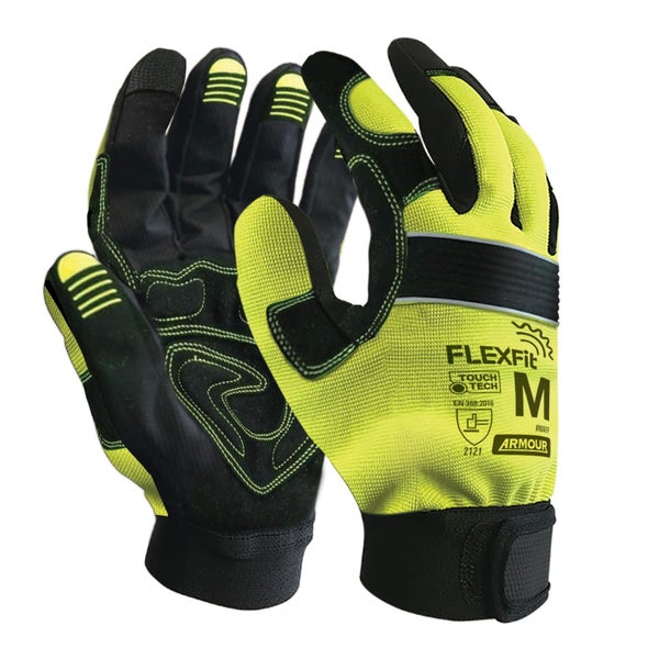 Armour Flexi-Fit Mechanics Glove (Pair) - HIVIS GRN/BK - L Carousel 1