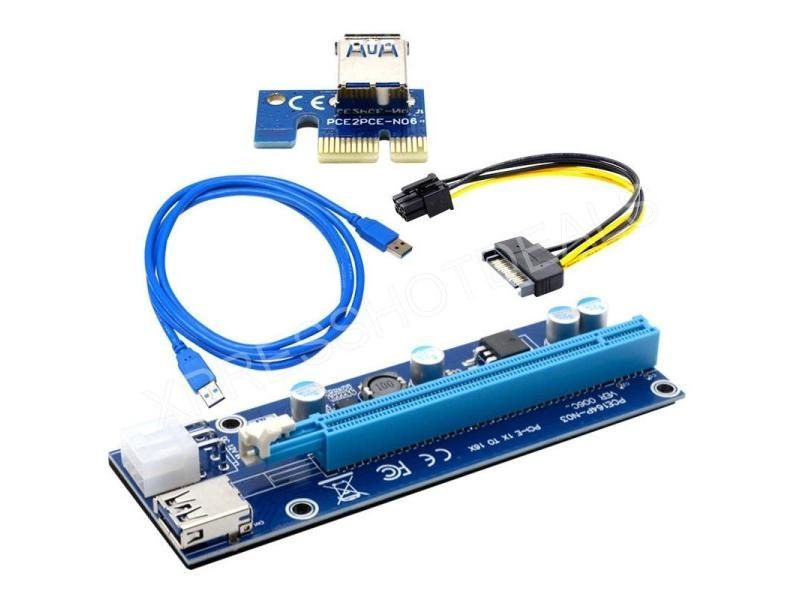 6pcs PCI-E USB 3.0 1x To 16x Extender Riser Card Adapter SATA 15pin To 6pin Carousel 1