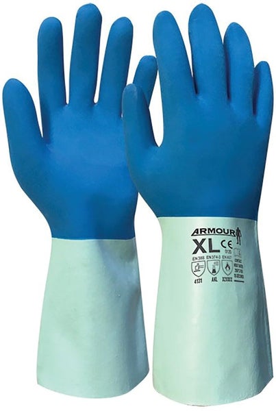 Armour Latex Chemical Contact Heat Blue Gauntlet S - 2XL 30cm (Each) - Standard Carousel 1