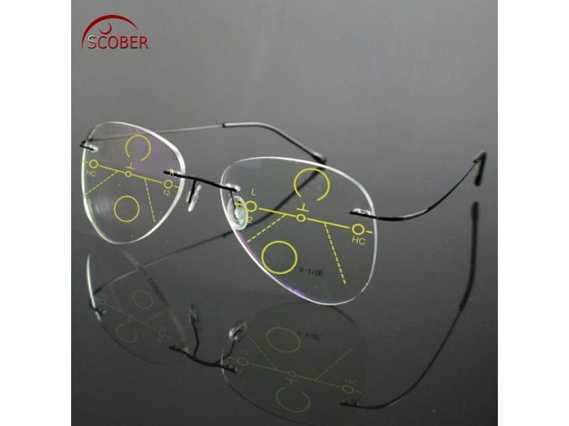 Large Frame Pilot B Titanium Ultra-light Progressive Multifocus Rimless READING Carousel 1