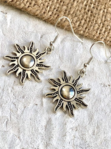Celestial Silver Sun Pendant Earrings Carousel 1