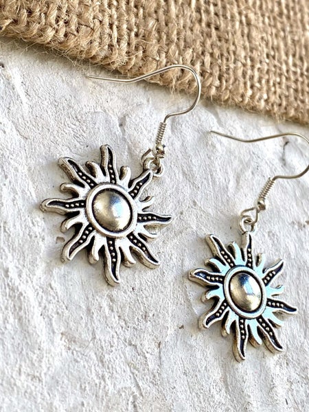Celestial Silver Sun Pendant Earrings Carousel 2