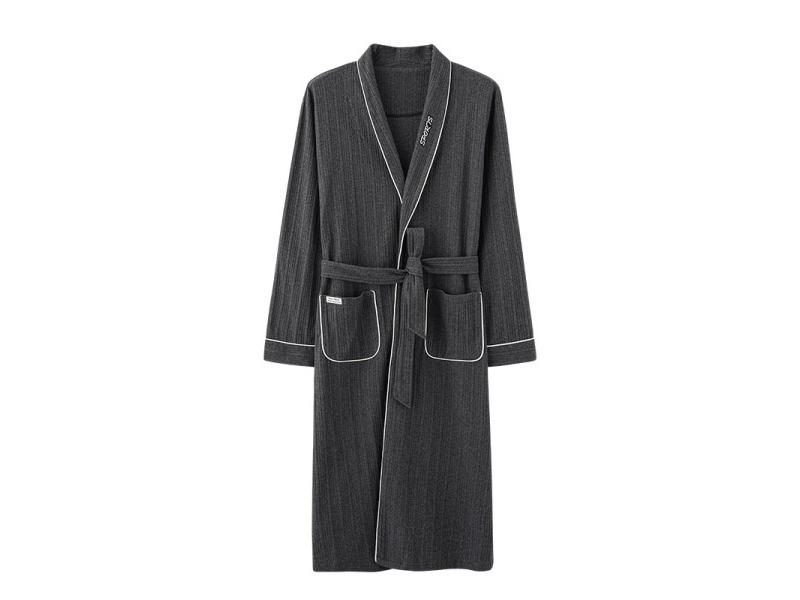 Pure Cotton Long Bath Robe Spring Autumn Plaid Bathrobe Men Sleepwear Kimono Carousel 1