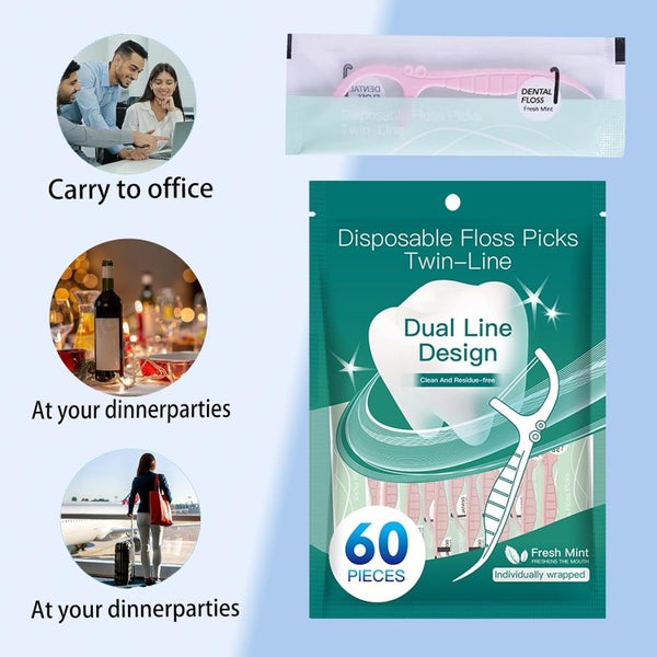 2 Packs Dental Floss Picks 120 Count Individually Wrapped Flosser Carousel 2