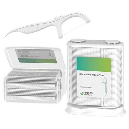 300 Pcs Floss Picks with Automatic Dental Floss Dispenser and Storage Case Set Carousel 1