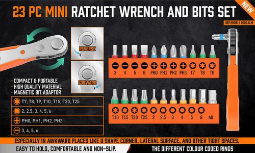 Ratchet Wrench Screwdriver Hex Torx Bit Set Carousel 9
