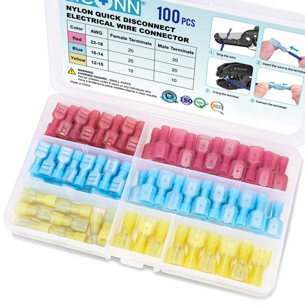 100Pcs Nylon Spade Quick Disconnect Connectors Kit Carousel 1