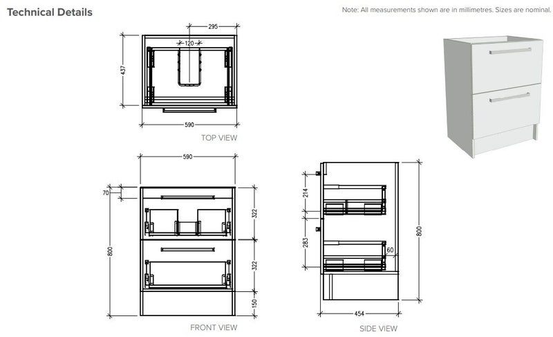600 2 DRAW FLOORSTANDING VANITY IN MATTE WHITE WITH MATTE WHITE VIA BASIN Carousel 5