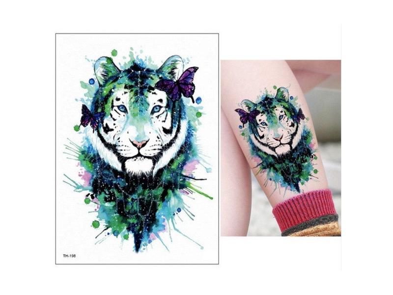 21*15cm New Waterproof Temporary Tattoo Sticker Wolf Tiger Animals Pattern Carousel 1