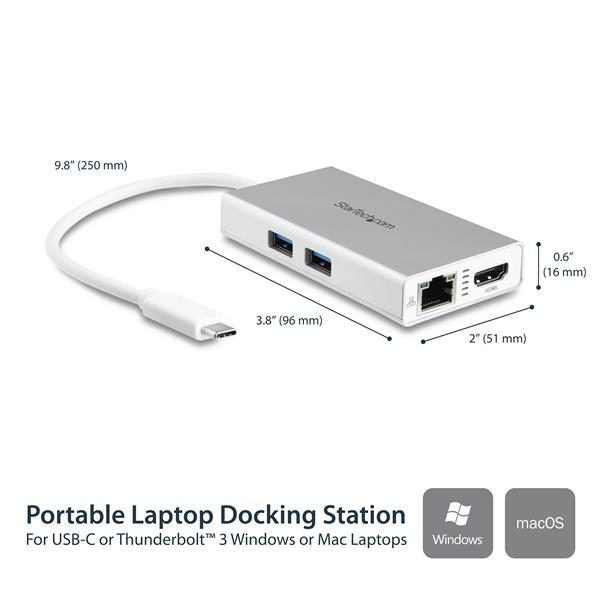 USB-C Multiport Adapter for Laptops - PD - 4K HDMI GbE - USB 3.0 - Silver/White Carousel 2