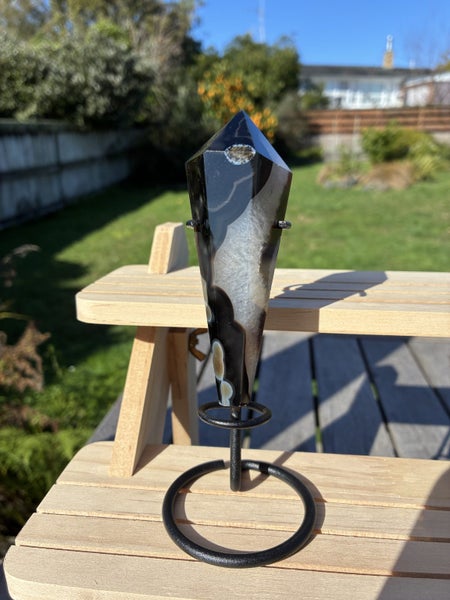Black Agate with quartz wand - Crystal Carousel 1