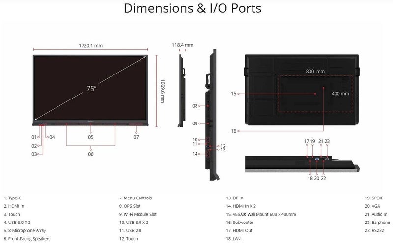 Viewsonic IFP7552-1A - ViewBoard® 75" 4K Interactive Display63616837481602113