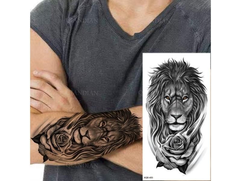 1pc Lion Men Waterproof Temporary Tattoos Fake Stickers Arm Hand Cool Art Black Carousel 1