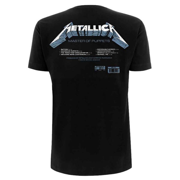Metallica T Shirt Master of Puppets Tracks Band Logo new Official Mens Black Carousel 2