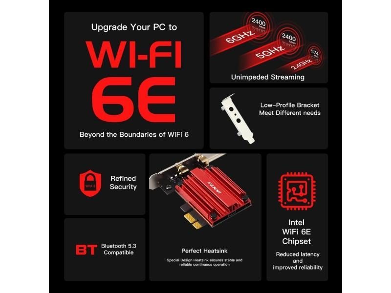 WiFi6E Intel AX210 Bluetooth 5.3 Triple Band 2.4G/5GHz/6GHz WiFi Card 802.11AX Carousel 1