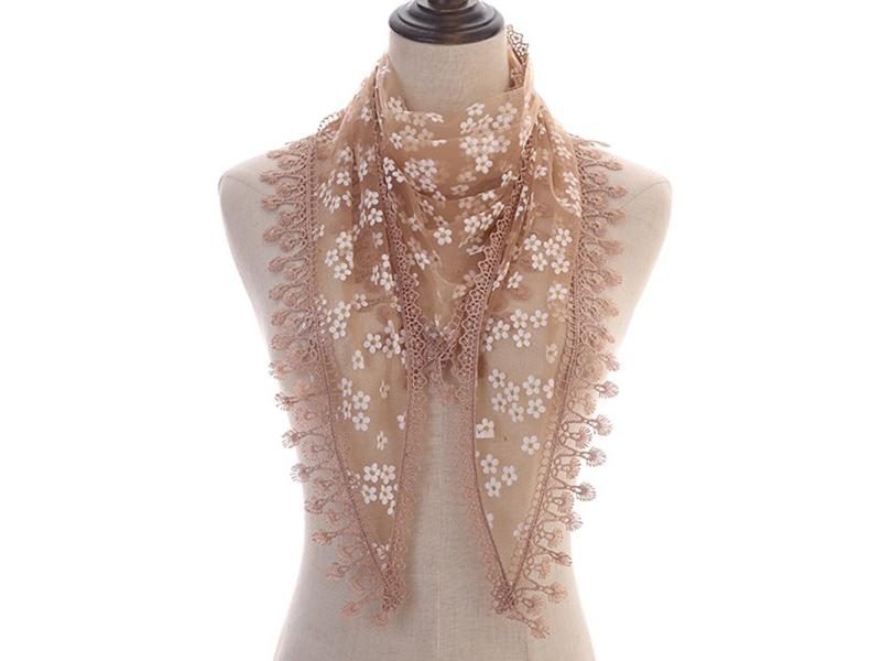 160*50cm Women Tassel Triangle Scarf For Church Prayer Shawl Embroidered Lace Carousel 1