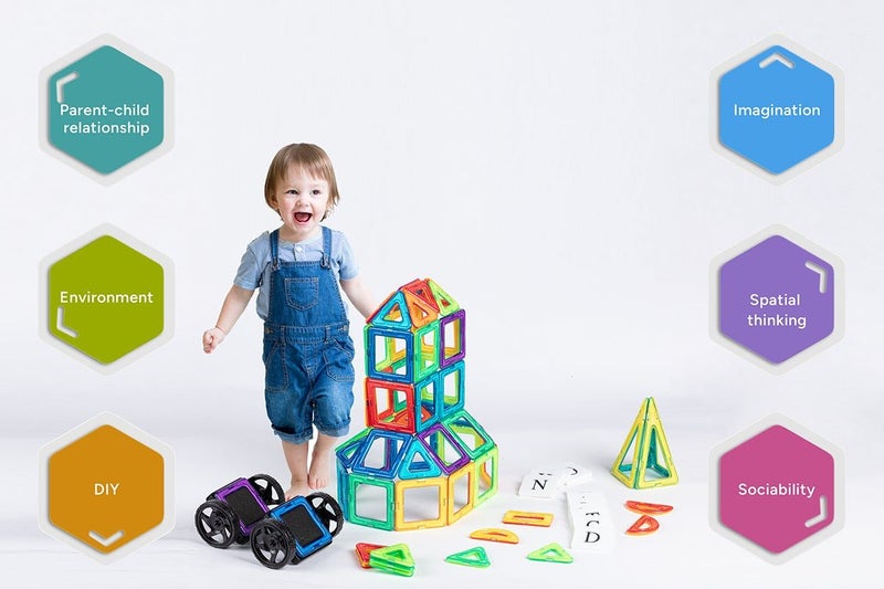 136 Piece Kids Magnetic Building Block Tile Set Carousel 7