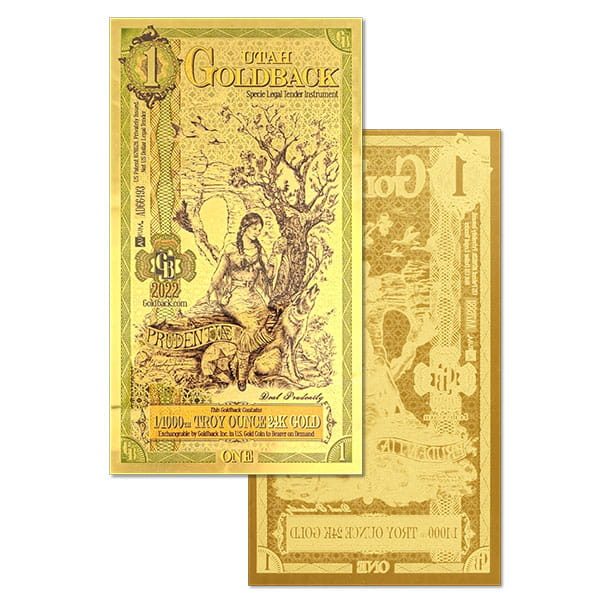 One Utah 2022 Goldback .999 Gold Bullion Foil Note, (24k). Carousel 1