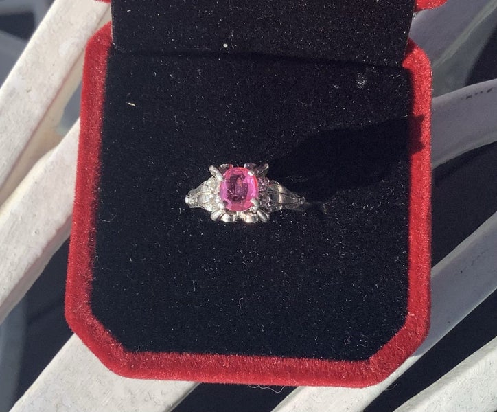 Natural pink sapphire and Natural Diamond Platinum Ring Carousel 9