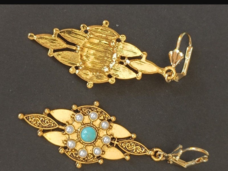 WOW $1RES!!! VICTORIAN INSP TURQUOISE PEARL EARRINGS63614030437121114