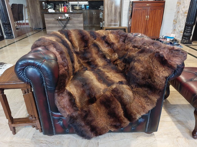 New Single Natural Brown Real NZ Possum Full Fur Throw - No Reserve! - B6510 Carousel 1