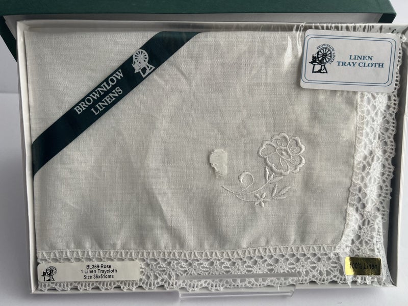 Vintage Linen Tray Cloth - Rose Carousel 1