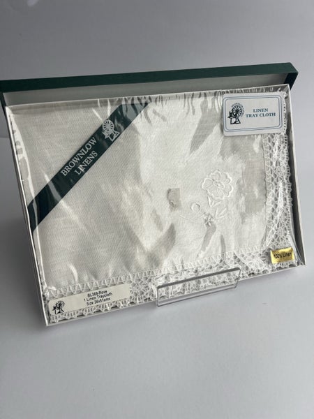 Vintage Linen Tray Cloth - Rose Carousel 2
