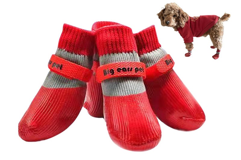 Waterproof Anti Slip Pet Shoes with Rubber Sole for Indoor and Outdoor Use -Red Carousel 1