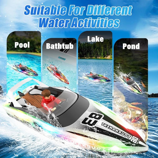 Remote Control Boat with LED Lights 40 Mins Play Time Waterproof Remote Control Carousel 1