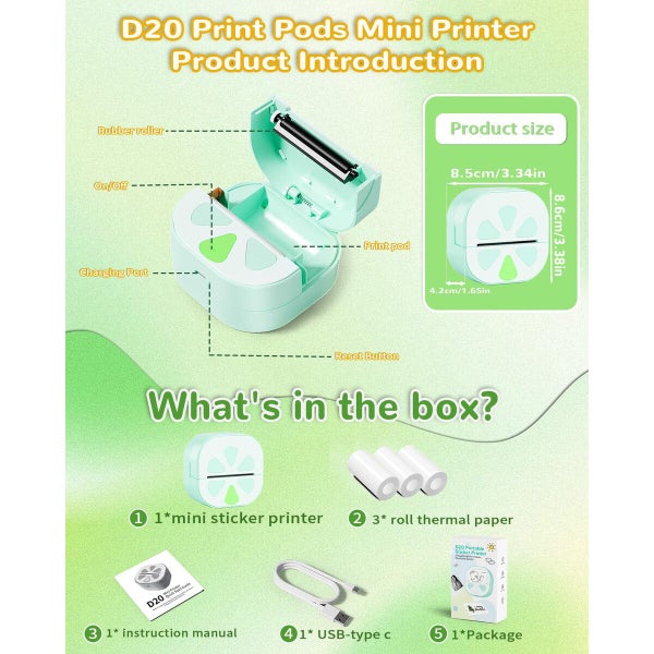 Sticker Printer,Stickers Maker Machine,Mini Portable Bluetooth Thermal Print Pod Carousel 12