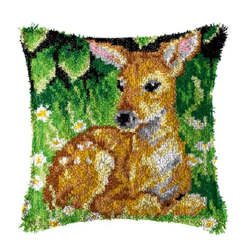 Latch Hook Deer Fawn Cushion with Canvas Hook and Threads Kit Carousel 1
