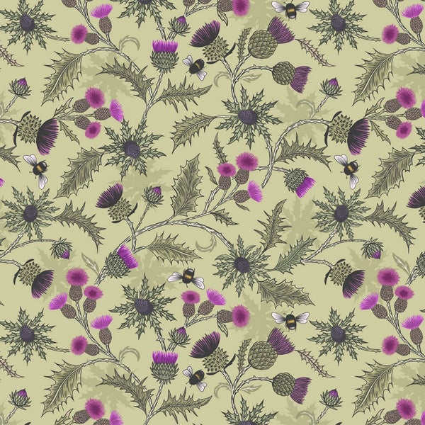 Quilting Patchwork Sewing Fabric Highland Bees Green 50x55cm FQ Carousel 1