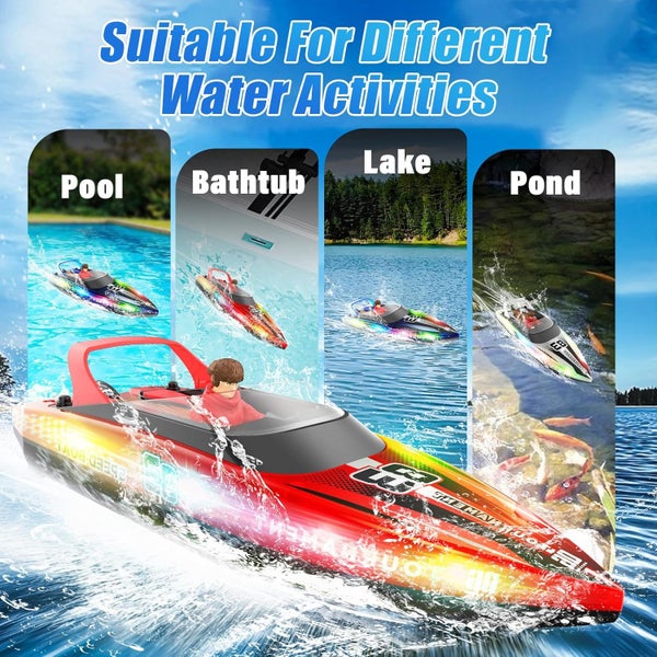 Remote Control Boat with LED Lights 40 Mins Play Time Waterproof Remote Control Carousel 1