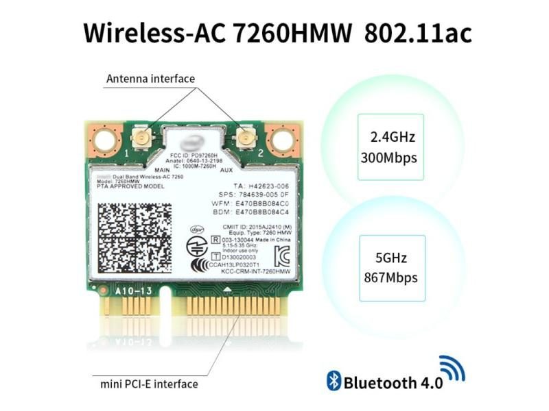 Dual Band Wifi Card AC7260 7260HMW Mini PCI-E 2.4G/5Ghz Wlan Wireless Bluetooth Carousel 1