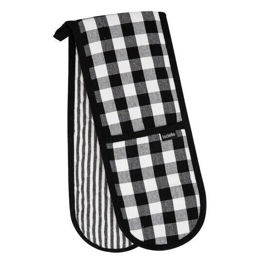 Ladelle Double Oven Mitts Eco Gingham Black Set Carousel 1