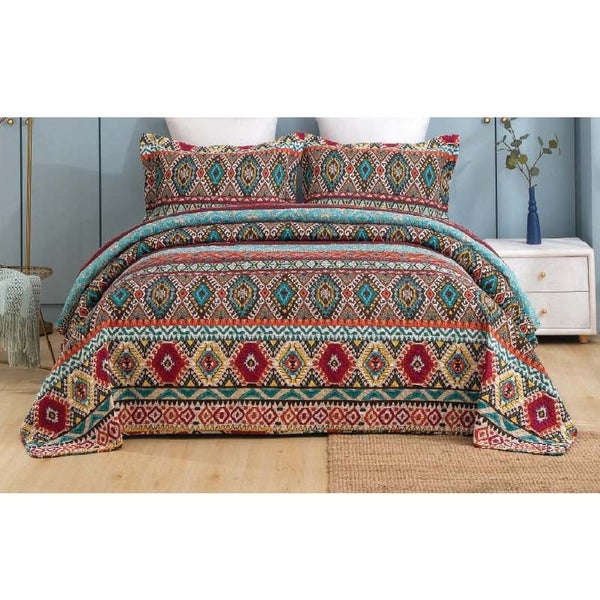 Patchwork Bed Quilt Azure Queen Size Coverlet 230x230cm Carousel 1